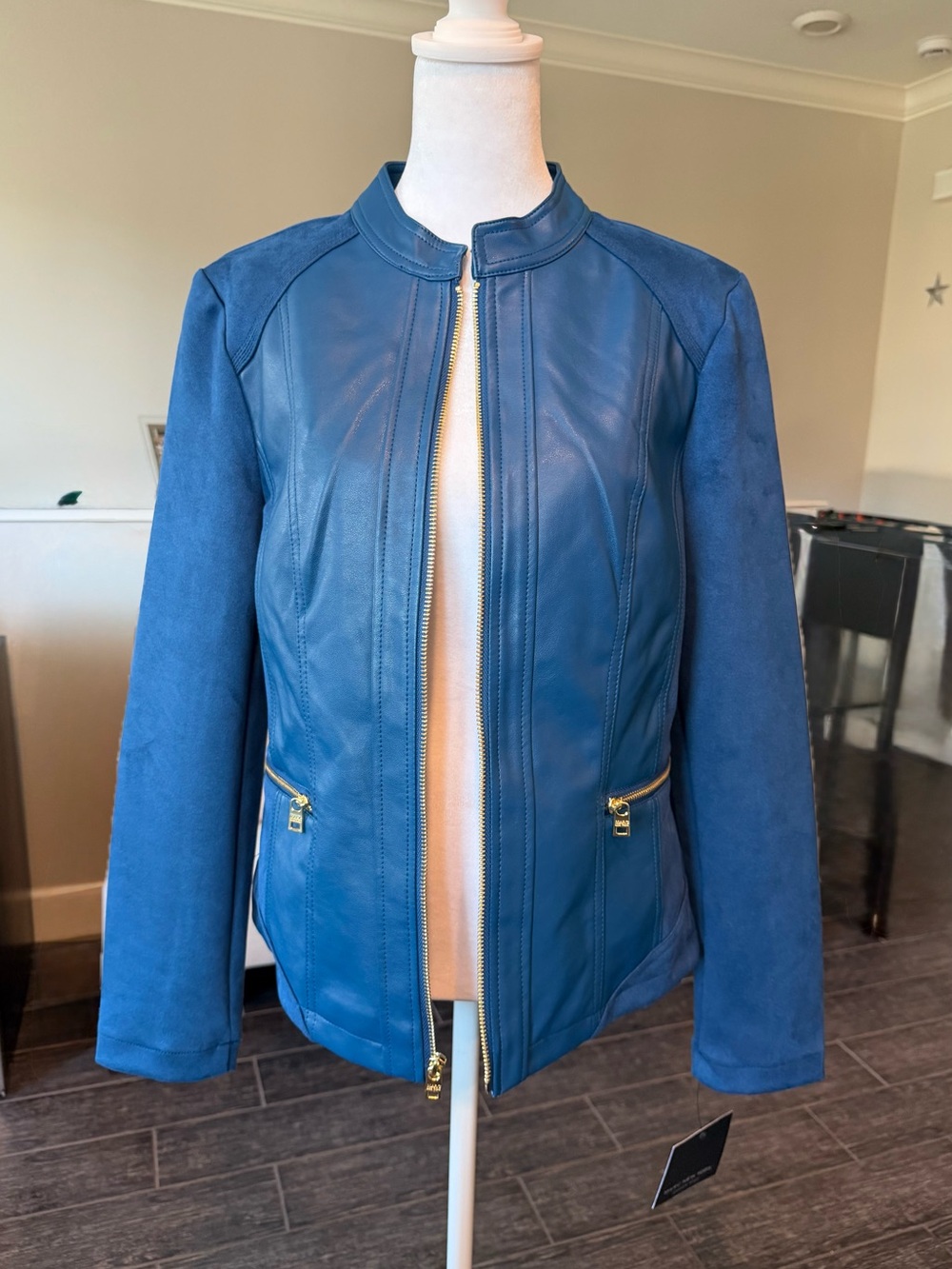 Marc New York Royal Blue Leather & Suede Zip Jacket